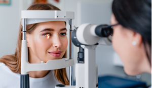 Woman at eye exam